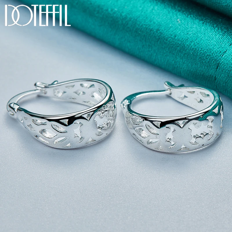 DOTEFFIL-925 Sterling Silver Hollow Hoop Earring para Mulheres, Charme Geométrico, Festa de Noivado, Casamento, Jóias Presente