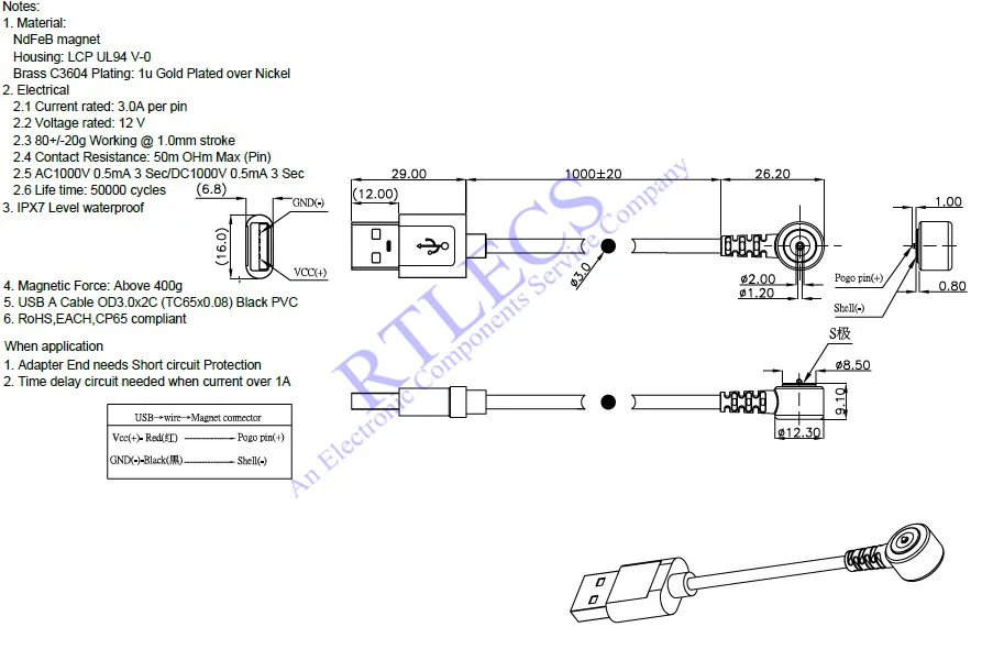 12V3A Rotierendes magnetisches Ladekabel Männlich Weiblich Gewinde M8 M12 Pogo Pin Stecker Adapter USB A Typ Power Charge Solution – Detail 11