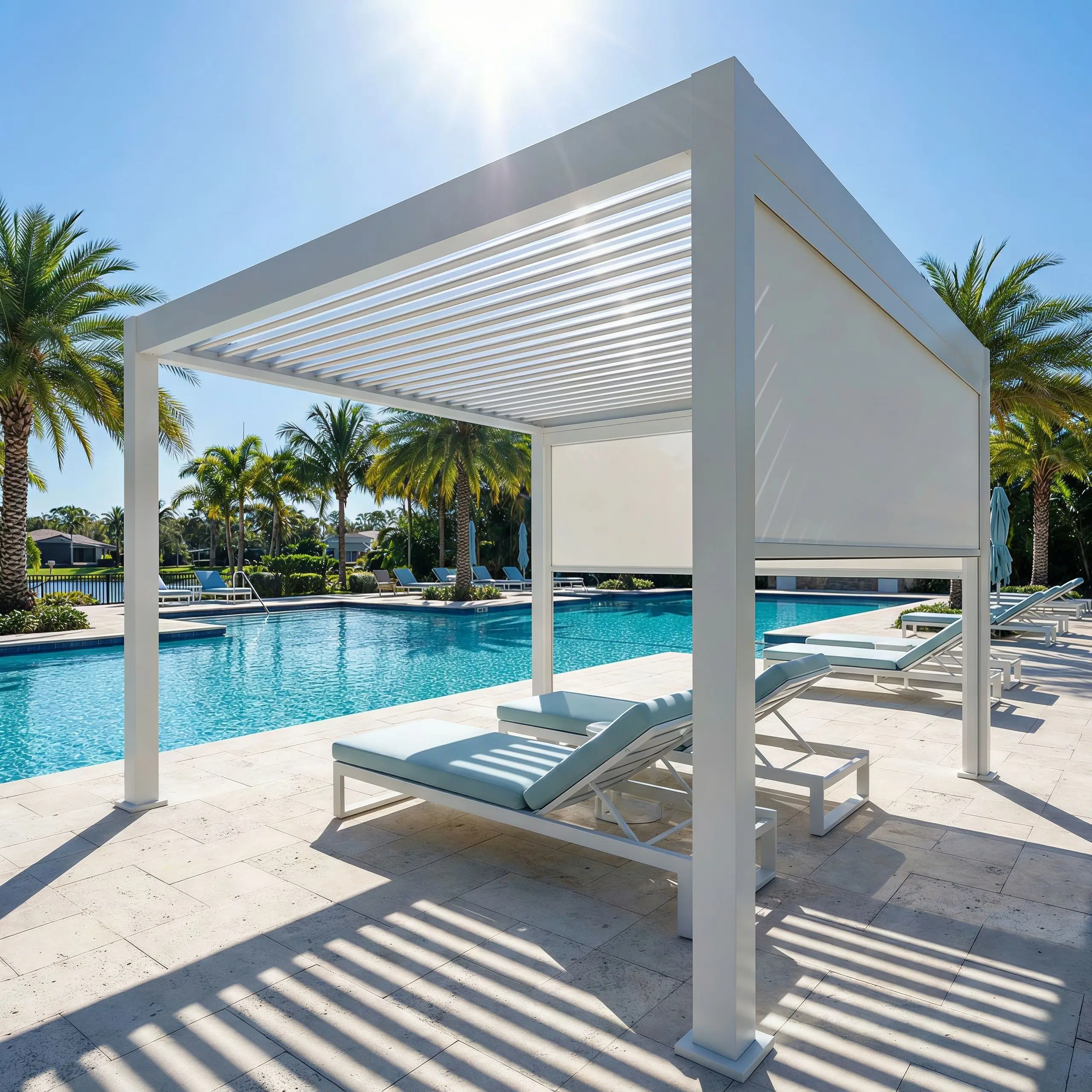 Customized Surface Powder Coated Pavilion Rainproof and Sunshade Outdoor Swimming Pool Pergola Luxurious Entertainment Gazebo