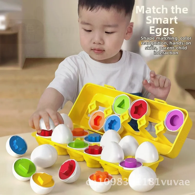 مكعبات بناء متطابقة الشكل والألوان للأطفال، لعبة تعليمية على البيض الذكي من مونتيسوري للتعليم المبكر للأطفال بعمر 1-2 سنة #5