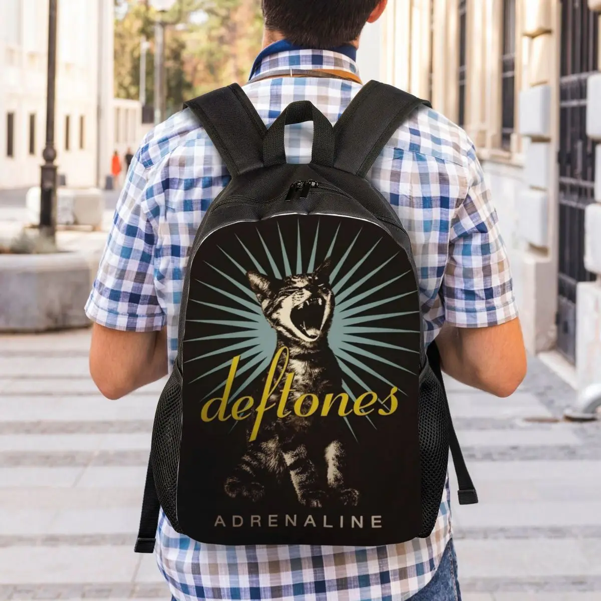 Ransel Laptop Merek Band Metal Rap Hitam Kucing D-Deftones Kustom Tas Buku Kasual Pria Wanita untuk Tas Siswa Sekolah Perguruan Tinggi