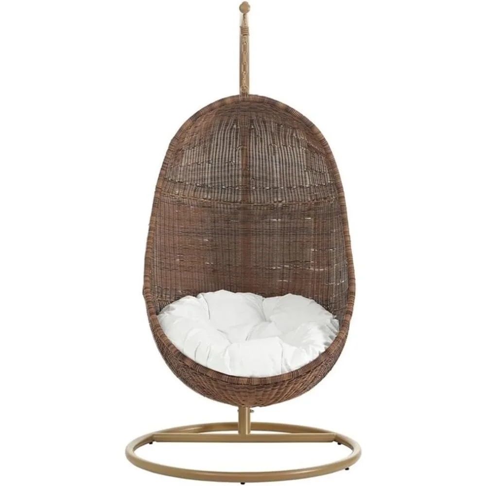 Weißes Schaukelstuhl-Set für den Außenbereich mit Ständer, Rattangeflecht-Design