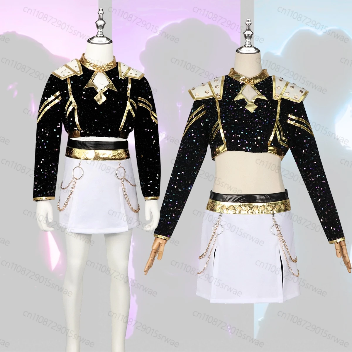 

Adults Kids Kpop Demon Hunters Zoey Cosplay Costume Gothic Uniform Stage Clothing Black Golden set Outfit For Woman Costumes