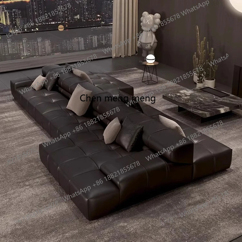Minimalist sofa, large horizontal hall, back-to-back sofa, can sit on both sides of the Italian leather sofa