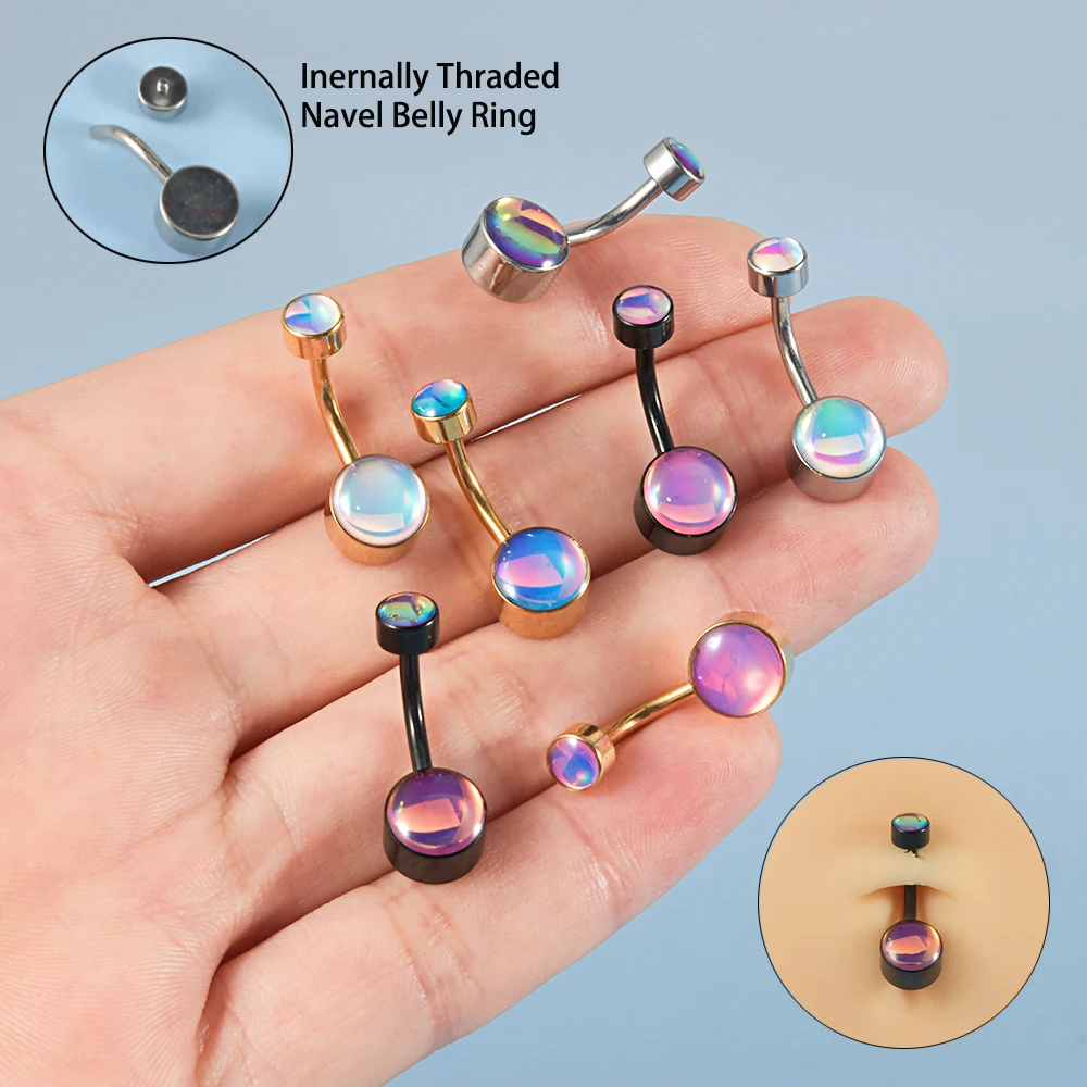 1Pc Surgical Steel Flash Film Navel Piercing Curved Barbell Belly Button Rings Helix Cartilage Piercing Beach Body Jewelry