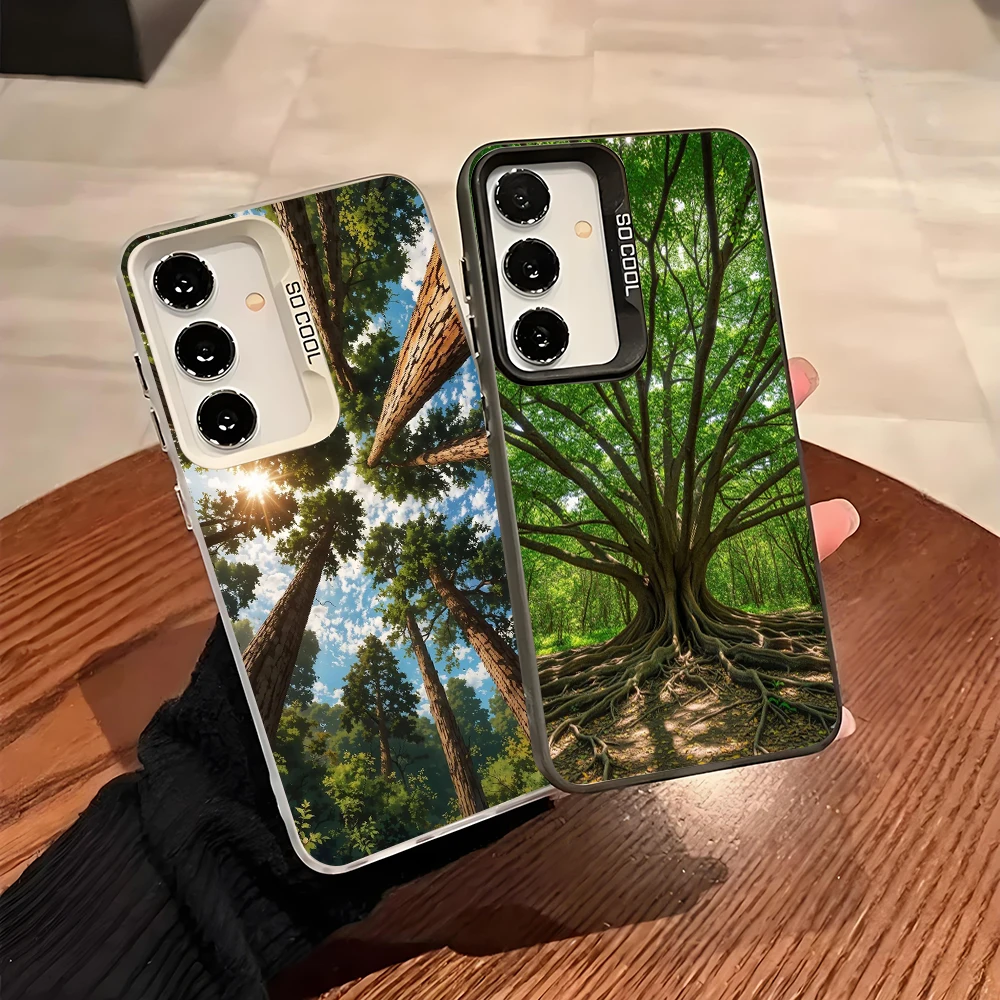 Beautiful Nature Forest Tree Silver IMD Case For Samsung A56 A55 A54 A53 A36 A35 A26 A25 A24 A17 A15 A16 A32 A22 A52 5G Cover