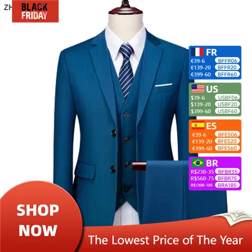 Wedding Suits For Men Elegant Blazers Set 3 Pieces Luxury Business Formal Vest Pants Full Coats 2022 Jackets