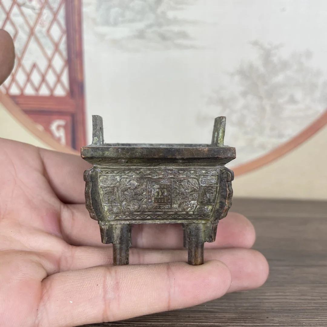 

Shuanglong Shengding line incense burner ornament, study tea ceremony cultural and play square