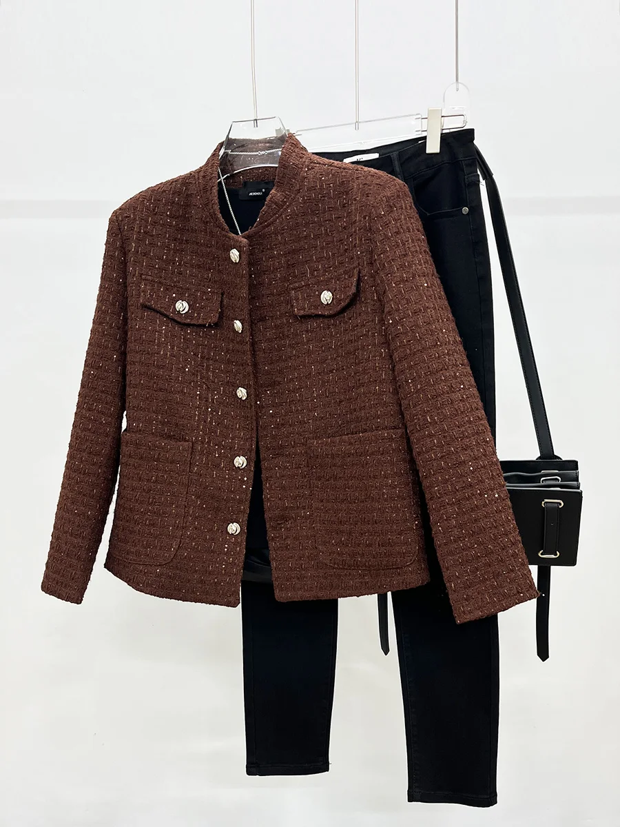 

Faionable Tweed Jaet Men's Sli oulder Pad Design Spring Autumn Winter Trendy Outerwear Youth Button Decoration
