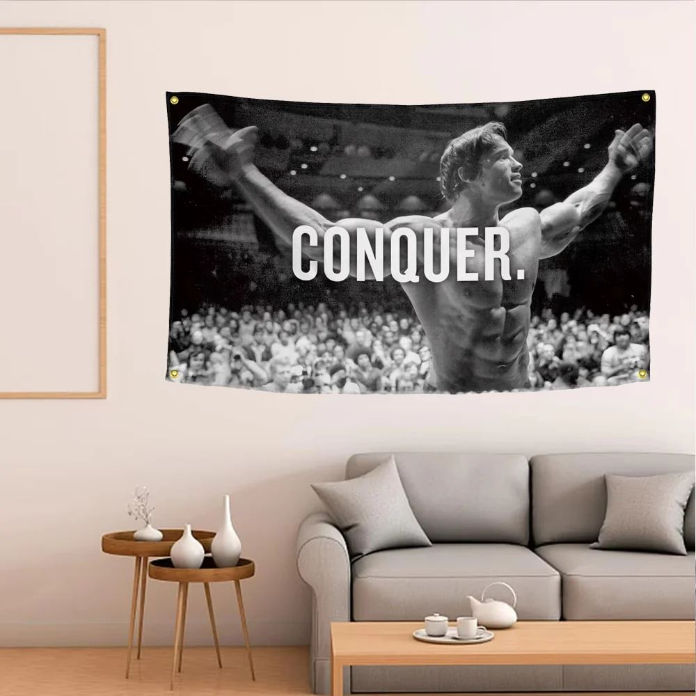 1PC Arnold Schwarzenegger conquers tapestry, funny gym banner, wall hanging flag, university dormitory room decoration