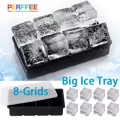 Ice Cube Tray Big Ice Tray Mold Silicone Ice Cube Square Tray Ice Cube Maker Ice Cream Tools 8 Grid Ice Mold Kitchen Accessories