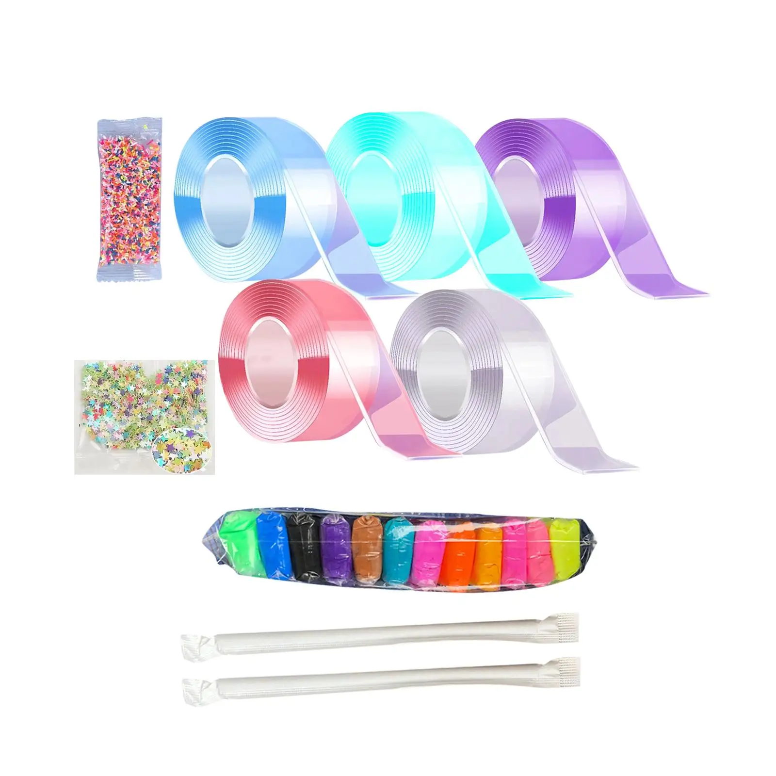 5x Nano Tape with Glitter and Straws Traceless Double Sided Tapes for Handmade Ball DIY Craft Educational Toy Adults Pinch Toy