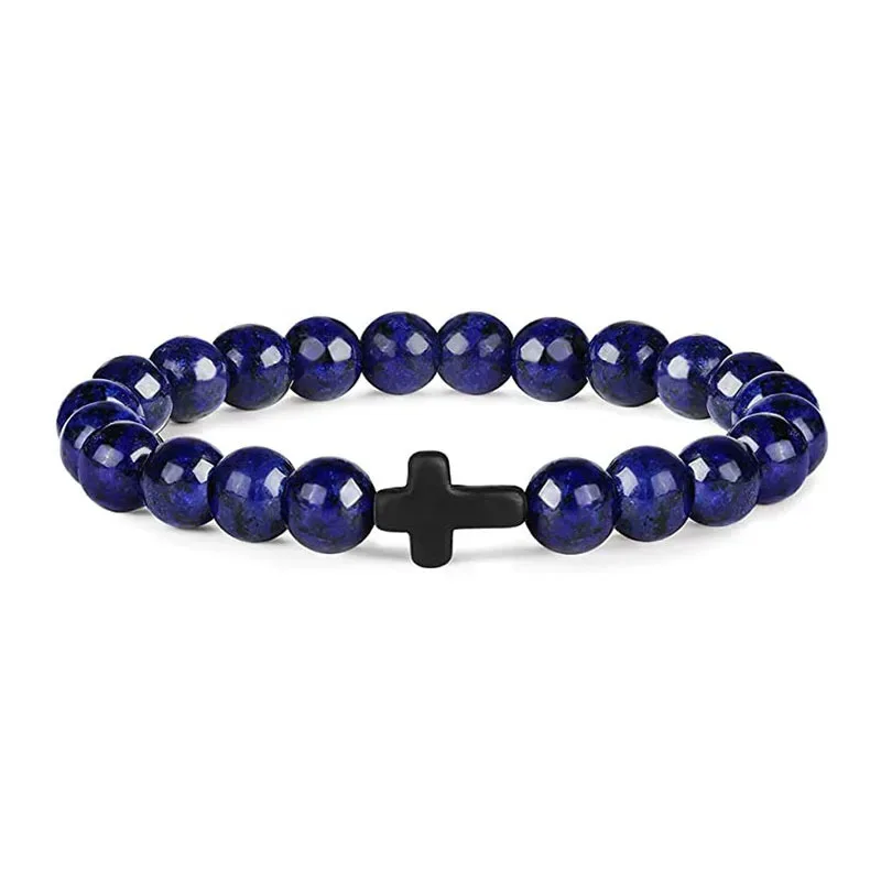 Prayer Men Natural Stone Wood Beads Rosary Hematite Cross Bracelets Onyx Meditation Bracelet Women Yoga Jewelry Home Pulsera