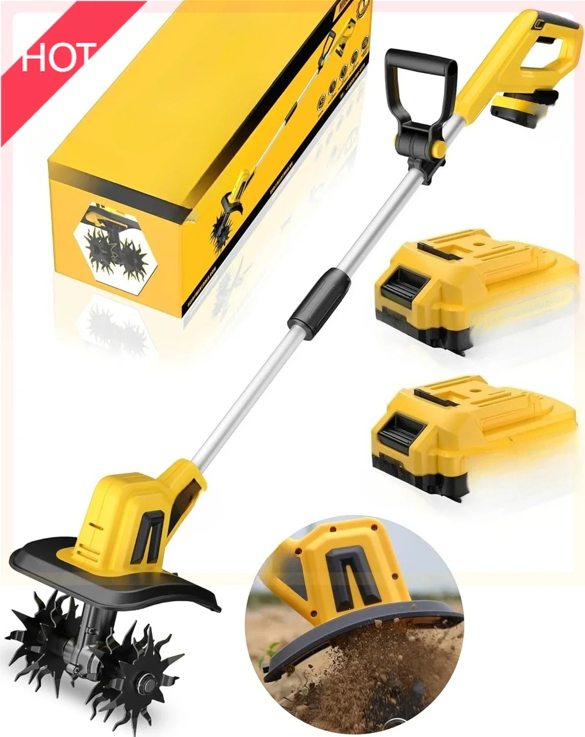 

(XMSJ) Аккумуляторный культиватор 20 В, электрический садовый культиватор на 360 об/мин, с аккумуляторами 2*2,0 Ач и зарядным устройством, ширина пробления 9 дюймов