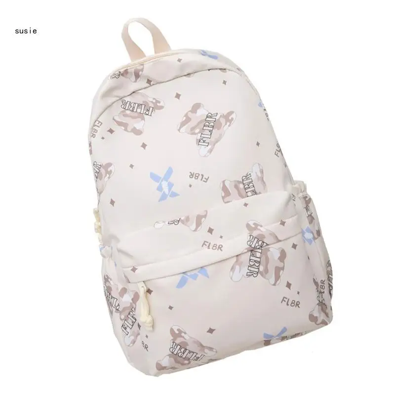 X7YA Large Capacity Backpack Student School Backpack Teen Lovely Bear Print Backpack