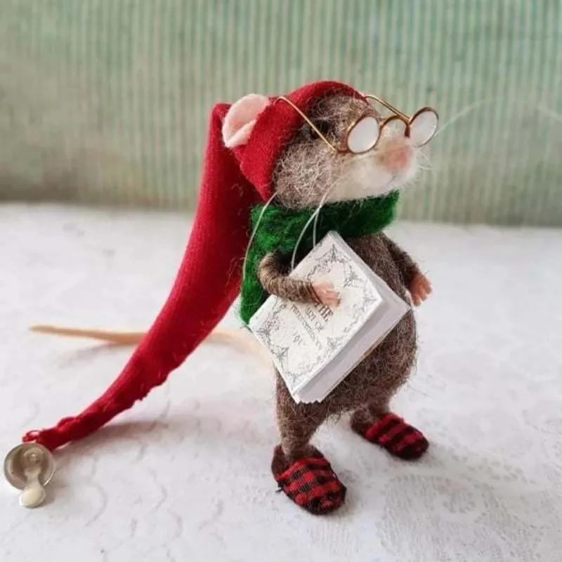 Cute Needle Felted Mouse Doll Mice Winter Christmas Needle Felted Mouses Christmas Wool Felt Gifts Home Decor Plush Animals