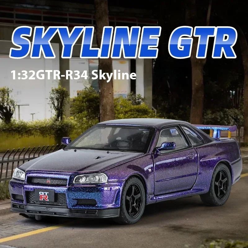 1:32 Nissan GTR R34 Skyline Supercar Alloy Metal Diecast Car Model Toy Racing Car Simulation Sound Light Childrens Gift