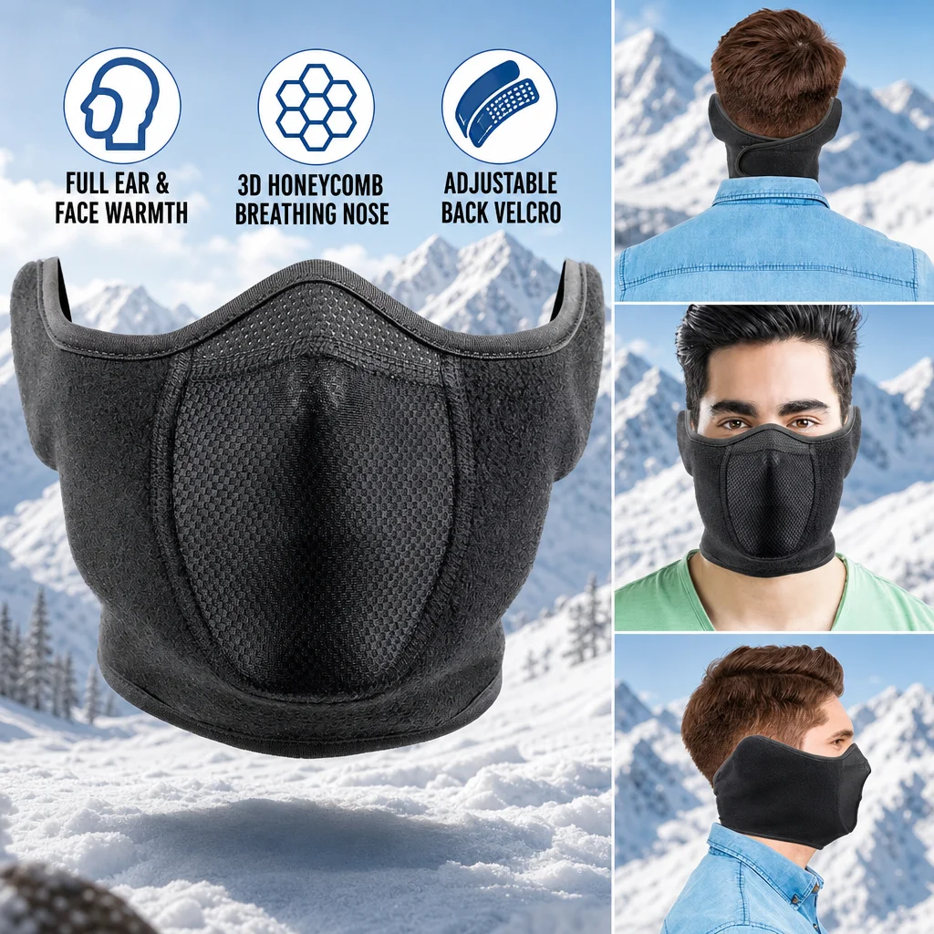 Winter Face Mask Thermal Fleece Ski Mask Ear Protection Half Face Cover Windproof Men Women Motorcycle Cycling Balaclava