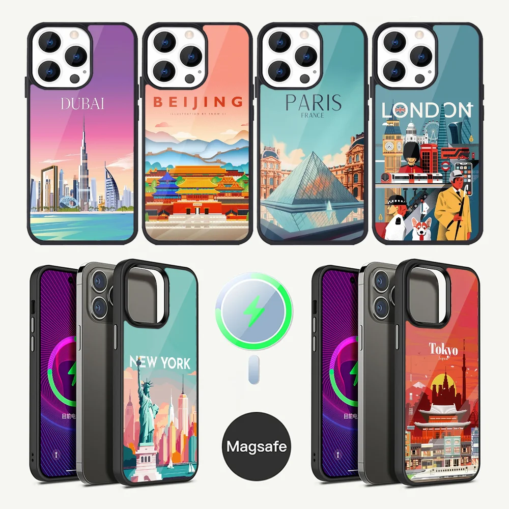 Popular Tourist Cities City Phone Case For iPhone 16,15,14,13,12,11,Plus,Pro,Max Mini Magsafe Magnetic Wireless Charging