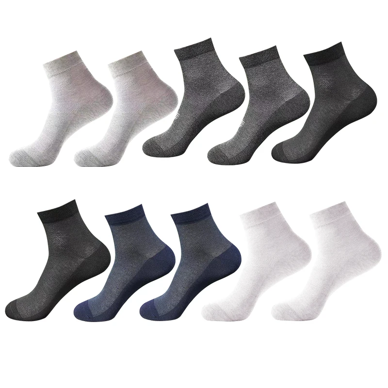 10 Pairs/Lot Men\'s Socks Work Business Casual Black White Thin Mesh Breathable Short Middle Tube Plus Size EU38-47 Sock