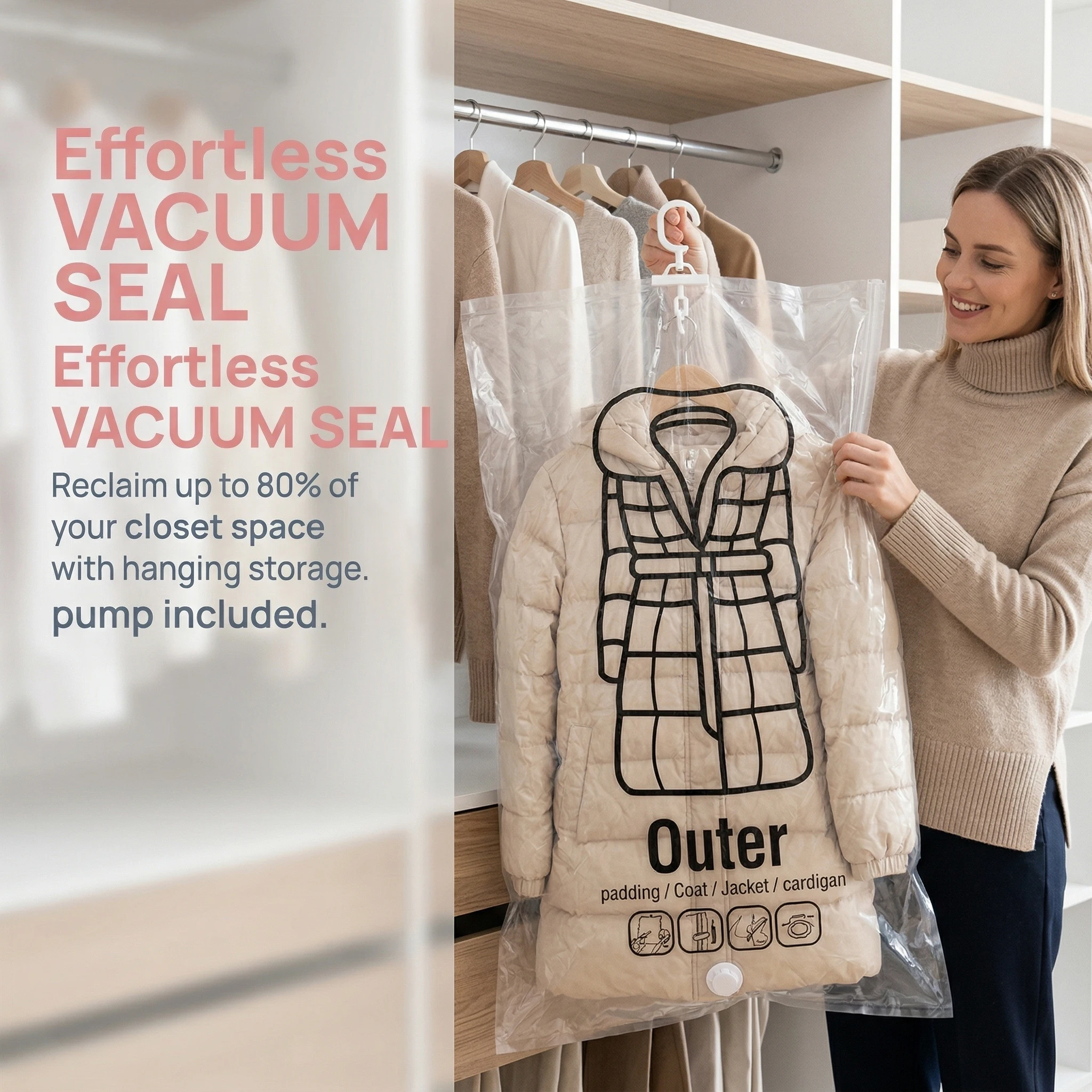 1-10Pcs Hangable Transparent Vacuum Storage Bags Compressed Wardrobe Organizer for Clothing Coat Down Jackets Dust Cover