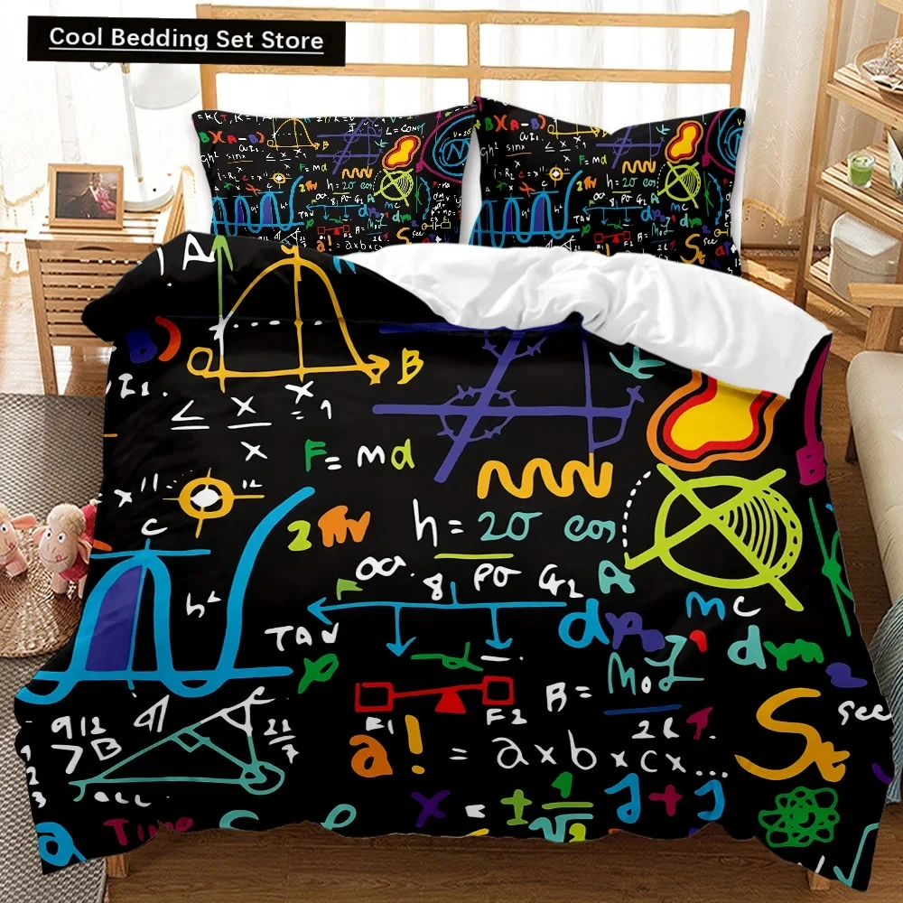 

New Math Equation Duvet Cover Set Queen Size Mathematics Formula Bedding Set Boy Girl Educational Soft Polyester Comforter Cover