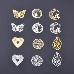 10pcs brass  matte silverly butterfly moon cat life tree angel charms Brass Heart love connector Jewerly Accesories