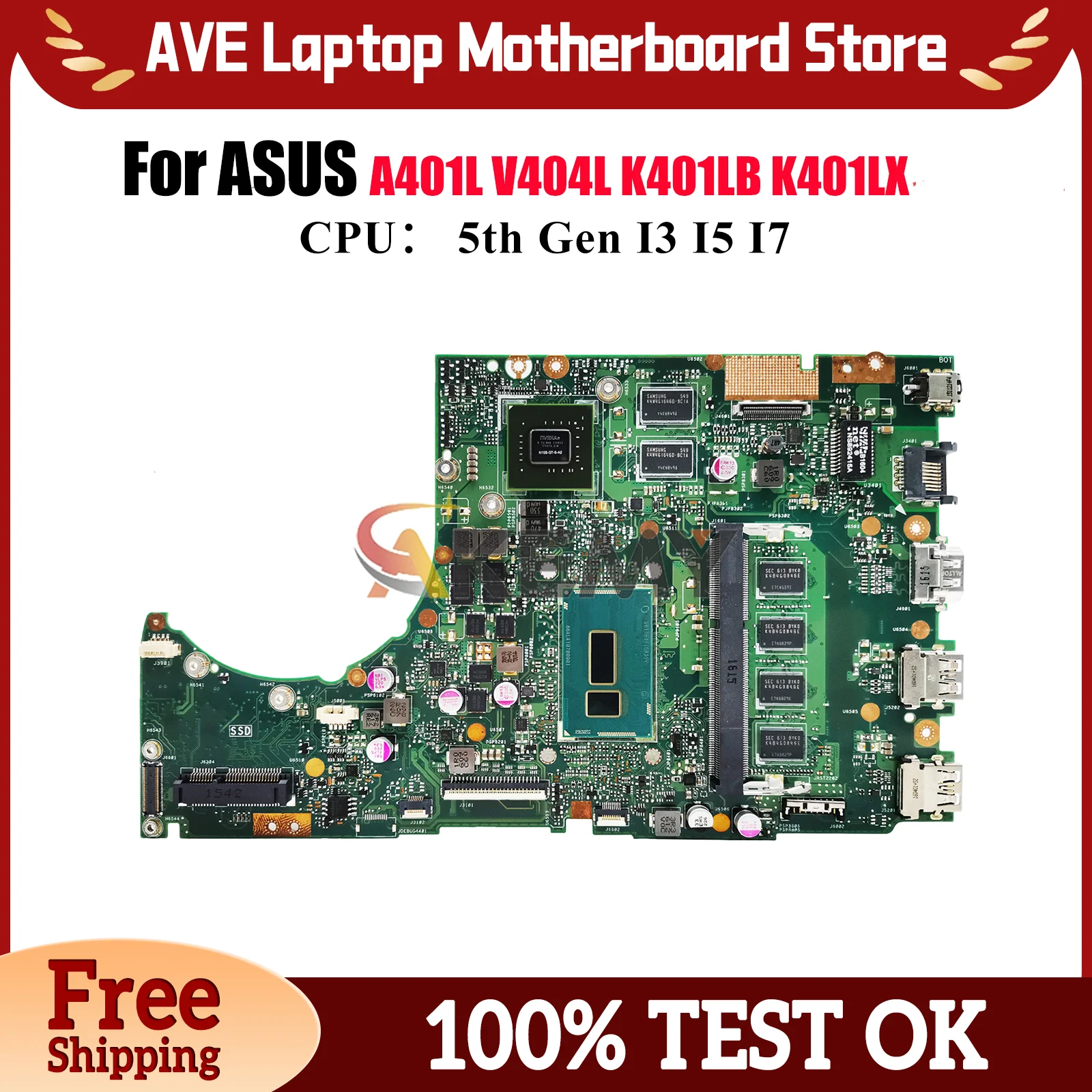 

K401LB Laptop Motherboard For ASUS VivoBook V404L V405L K401L A401L K401LB K401LX Mainboard With I3 I5 I7 CPU 100% tests OK stk