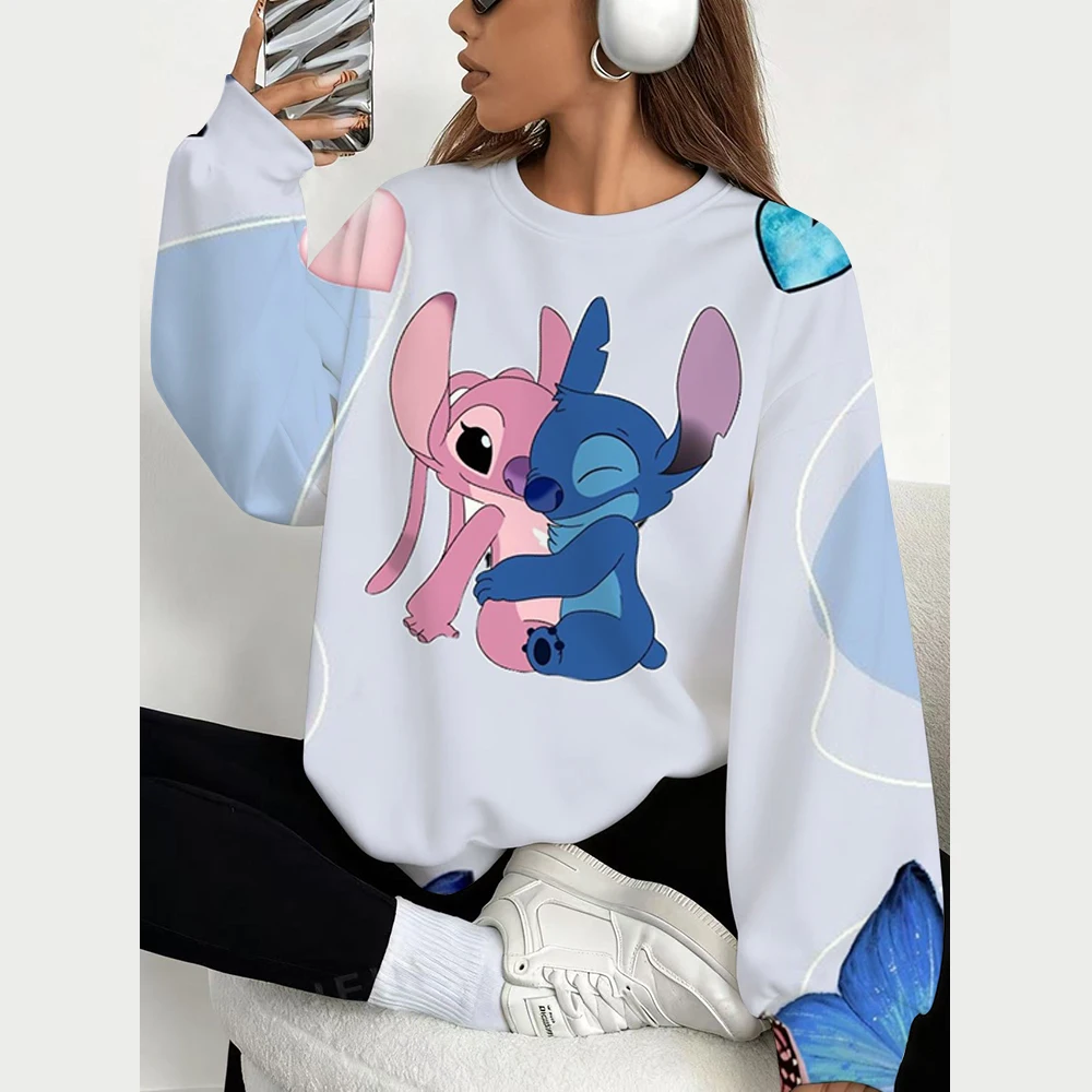 เสื้อฮู้ดดี้ลายสติทช์ คอลเลคชั่นฤดูใบไม้ร่วงจากดิสนีย์ สำหรับผู้หญิง แขนยาว สไตล์ Y2K ทรงโอเวอร์ไซส์ เสื้อพูลโอเวอร์ เสื้อผ้าผู้หญิง