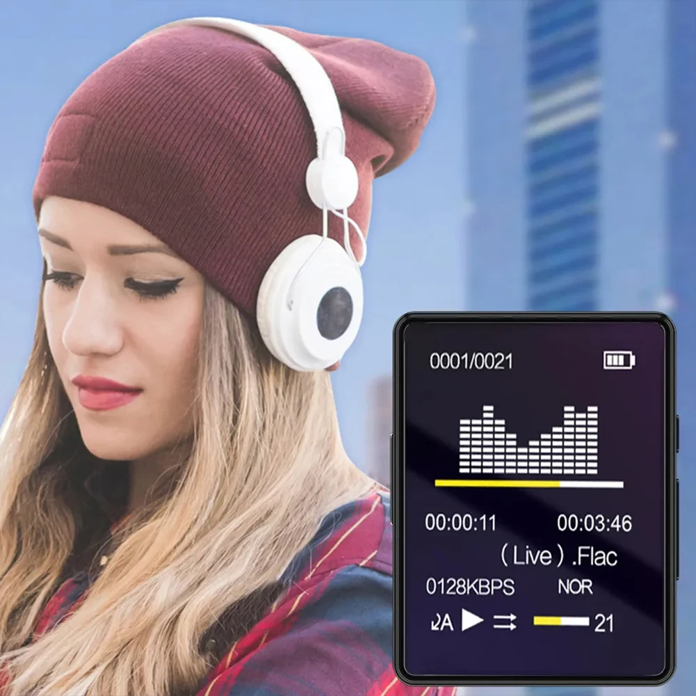 مشغل موسيقى MP3 8/16/32/64 جيجابايت HiFi متوافق مع بلوتوث 5.0 مشغل فيديو MP4 صغير مكبر صوت ستيريو مع تسجيل/كتاب إلكتروني