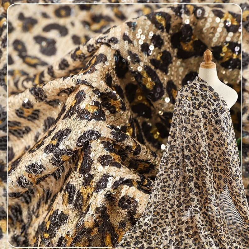 

Леопардовый принт, вышитая блестками ткань, модные женские платья, сумки и чемоданы, сетчатая вышивка, ткань