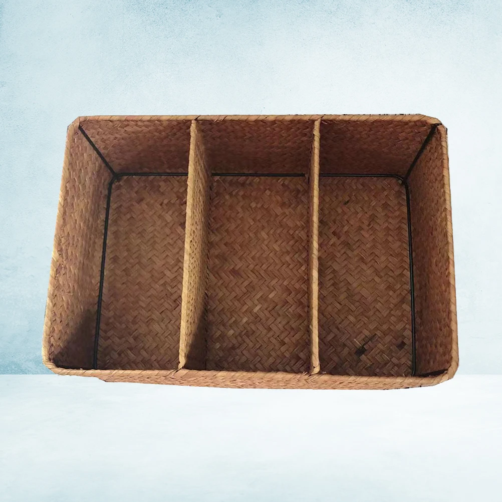 

Woven Boxes 3 Compartment Bathroom Bin Desktop Organizer Woven Basket Home Desktop Storage Basket Storage