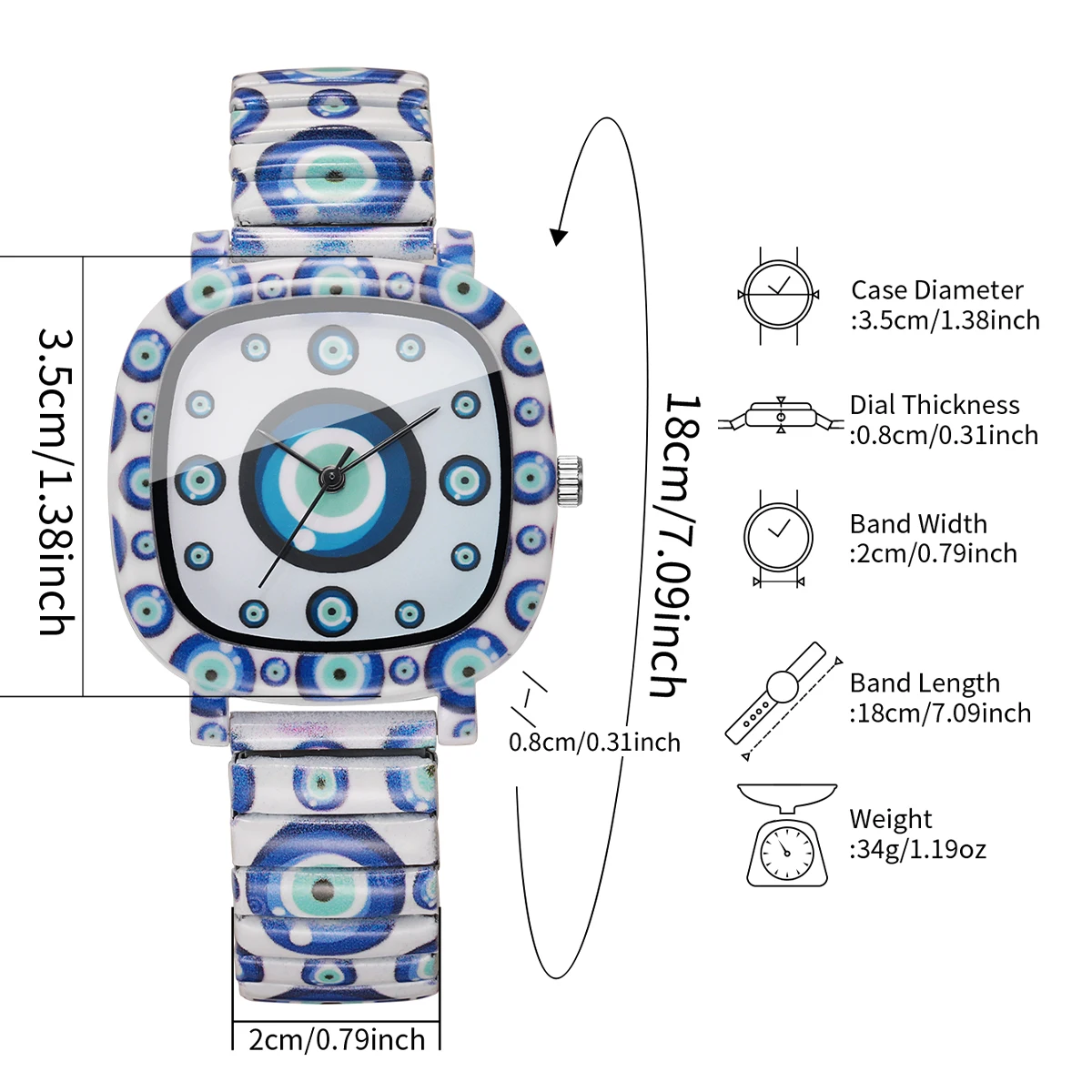 Fashion Blue Evil Eye Square Women's Quartz Watch Elastic Strap Wristwatches Relogio Feminino（Without Box） image 6