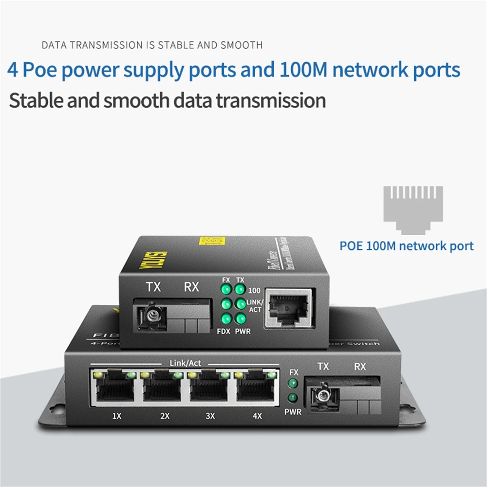 1SC/4FE POE Media Converter 10/100M 20KM Single-Mode Single Fiber Optical Transceiver SC