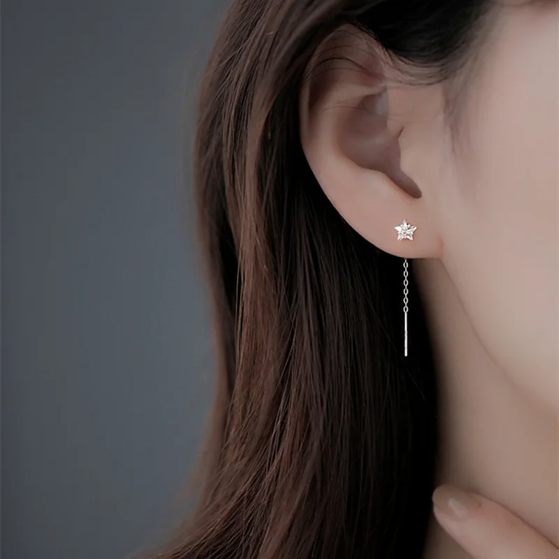 Pendientes de gota de circón brillante para mujer, aretes minimalistas de Color plateado, con borla, corazón, flor, geométrica, línea de oreja