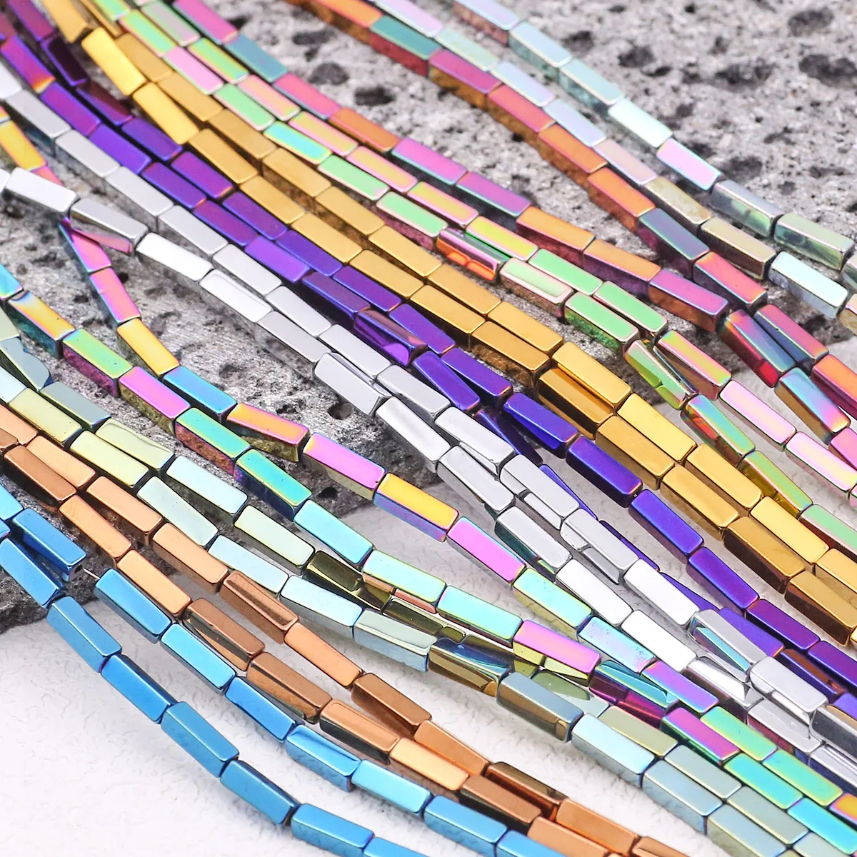 1/2/3mm Multicolor Natural Stone Straight Hole Rectangular Hematite Spacers Loose Beads For Jewelry DIY Necklace Bracelet