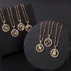 12 Zodiac Sign Constellations Pendant Necklace Gold Color Aries Libra Leo Virgo Chains Choker for Women Men Birthday Gift