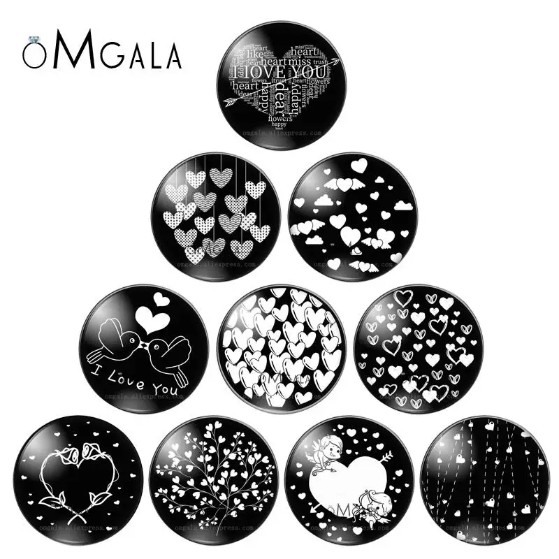 Simple Heart Shape love symbol10pcs mixed 12mm/18mm/20mm/25mm Round photo glass cabochon demo flat back Making findings For Gift