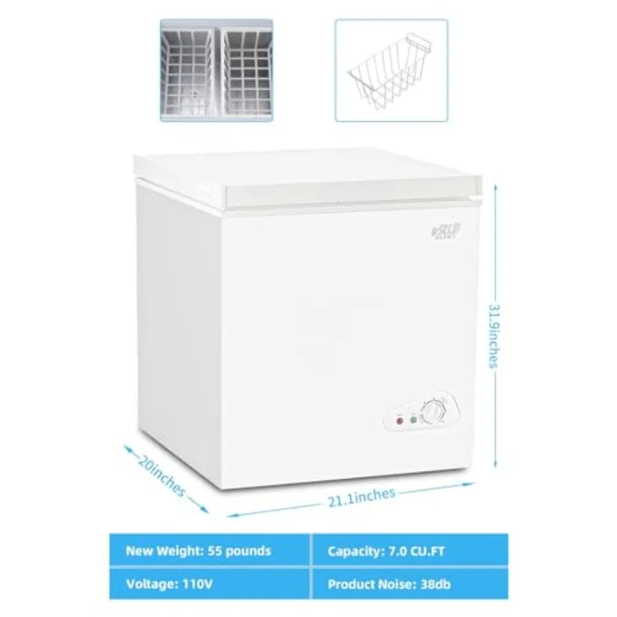 فريزر صدر مدمج 7.0 قدم مكعب مع باب مفتوح علوي وسلة تخزين قابلة للإزالة للاستخدام المنزلي أو المرآب 7 سرعات لدرجة الحرارة #2