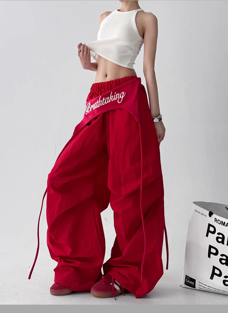 Women's Y2K Style Wide Leg Cargo Pants Cross-layer Straps Design Casual Hip Hop… - Image 3