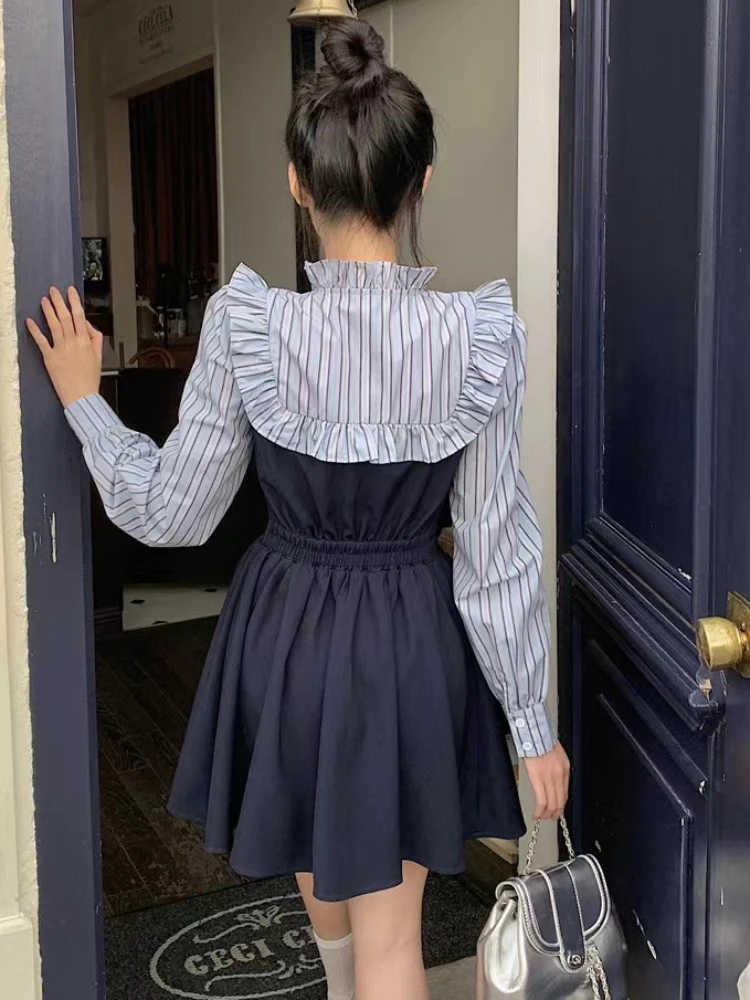 Long Sleeve Dresses Women Preppy Style Knee-Length Soft Autumn Fashion Chic Simple Streetwear Students Daily Stylish Vestidos