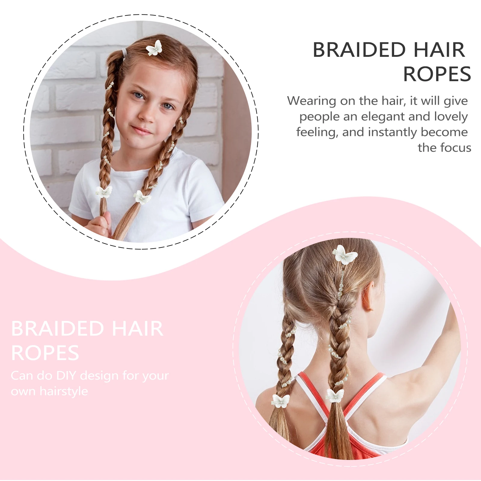 

5pcs Pearl Hairpin Chain Clip Long Decoration Realistic Butterflies Ponytail Holder Hair Ropes Long HairDecoration