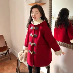 Baby Girls Winter Outerwear Children Autumn Winter Woolen Coats Kids Warm Thicken Hooded Jackets Toddler Long Style Clothing