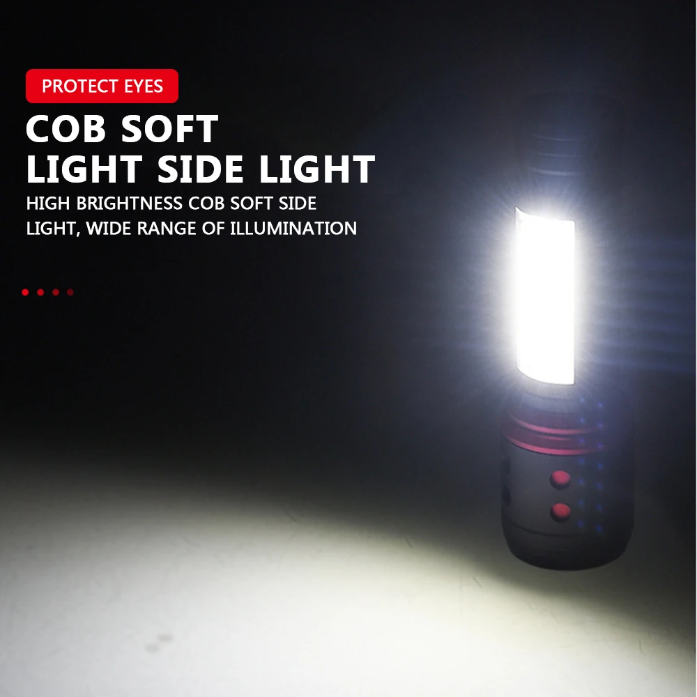 USB Rechargeable Flashlight Outdoor Emergency Light Super Bright LED Flashlights Zoomable Torch with Built-in Battery