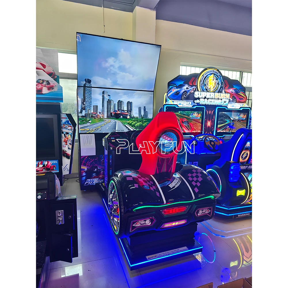 Coin Operated 55 Inch Double Screen Flashing Lights Racing Car 1-Player Arcade Race Machine Motor Driving Simulator Game Machine