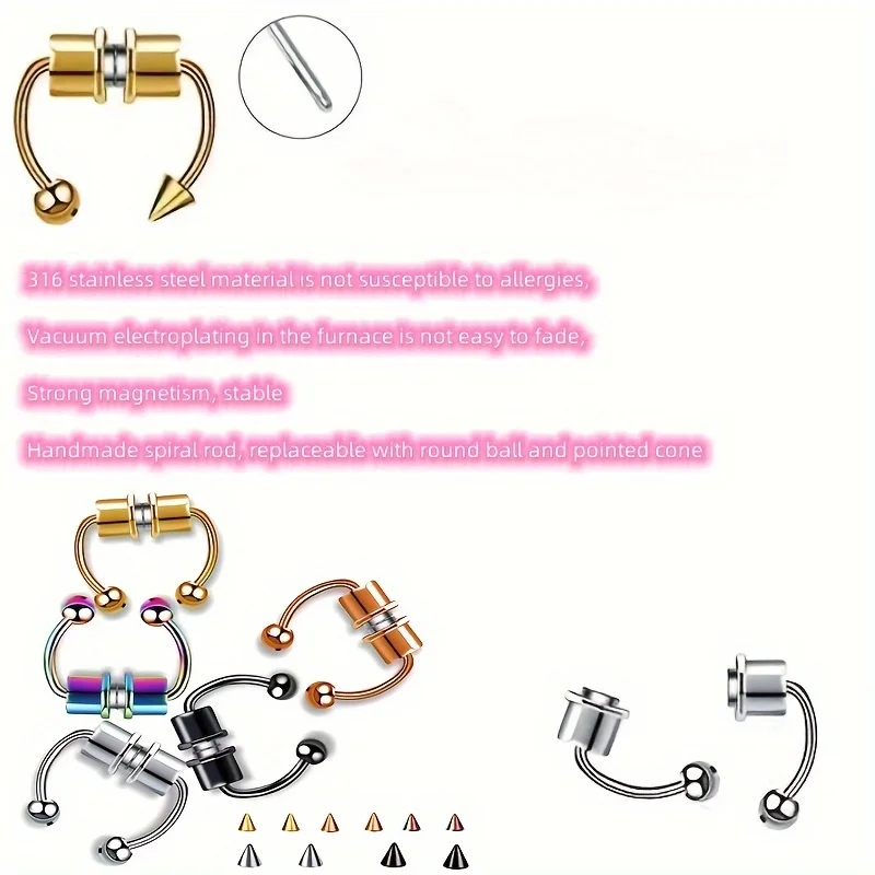 1pcs Stainless Steel Magnetic False Nose Ring Non Perforated Nose Clip Hip-hop Magnetic Horseshoe Ring Jewelry