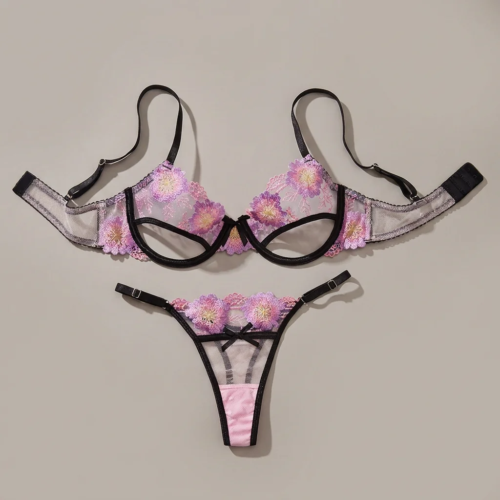 Sheer Mesh Bra - Ensemble de lingerie romantique pour femmes,