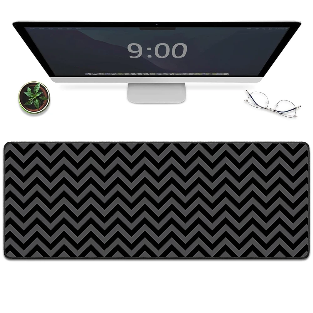 

Classic Chevron Zigzag Extended Desk Mat, Minimalist Black & Grey Large Mouse Pad, Office Desk Decor