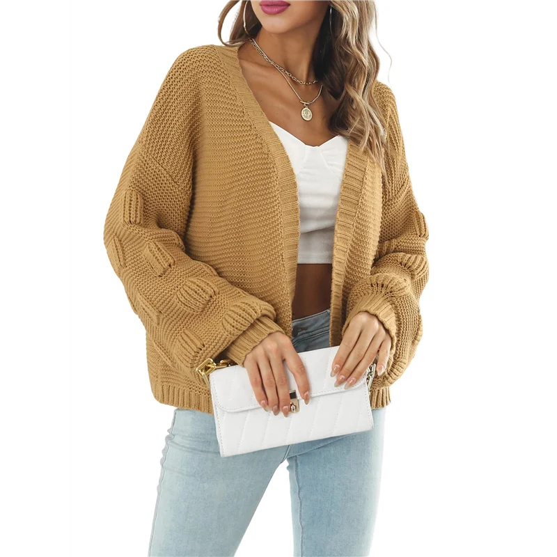 أزياء نسائية - سترات كاجوال كبيرة الحجم مفتوحة من الأمام وأكمام طويلة معاطف خارجية منسوجة مكتنزة