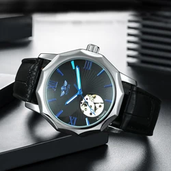 WINNER Business Irregular Skeleton Automatic Mechanical Watch for Men Luminous Hands Leather Steel Strap Fashion Simple Watches